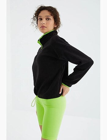 Sweatshirt oversized em pelúcia com meia abertura de fecho tommy