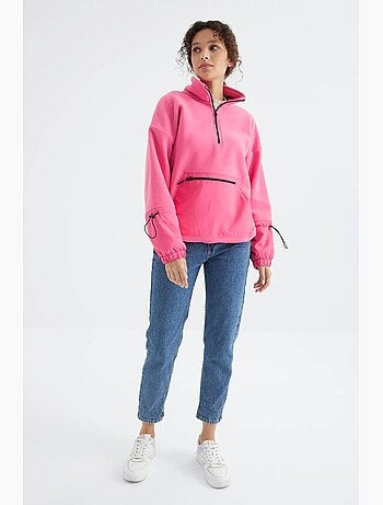 Sweatshirt oversized em pelúcia com meio zíper tommy