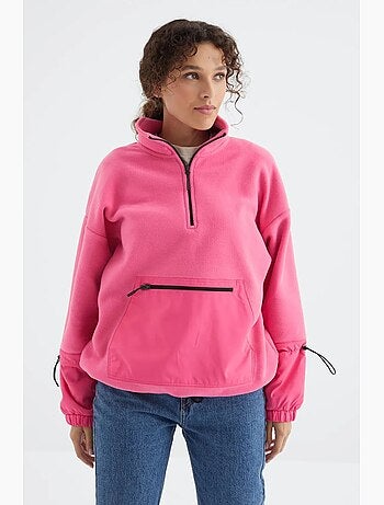 Sweatshirt oversized em pelúcia com meio zíper tommy