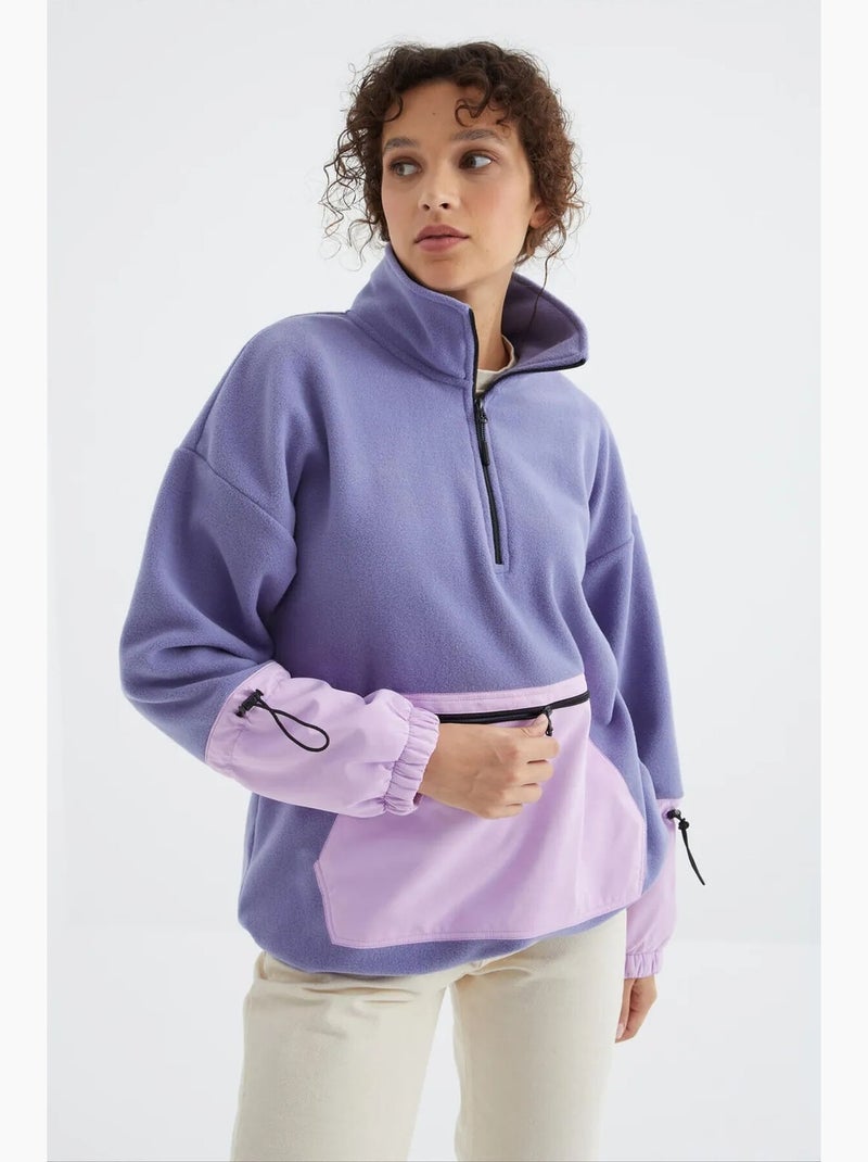 Sweatshirt oversized em pelúcia com meio zíper tommy Roxo - Kiabi