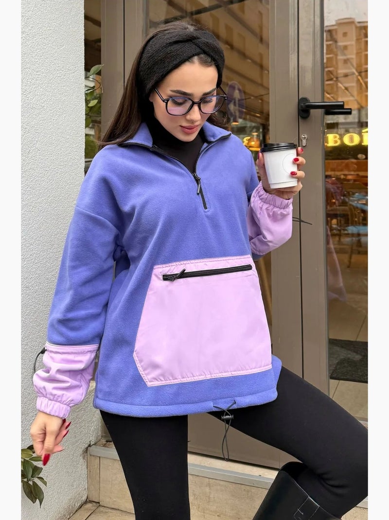 Sweatshirt oversized em pelúcia com meio zíper tommy Roxo - Kiabi