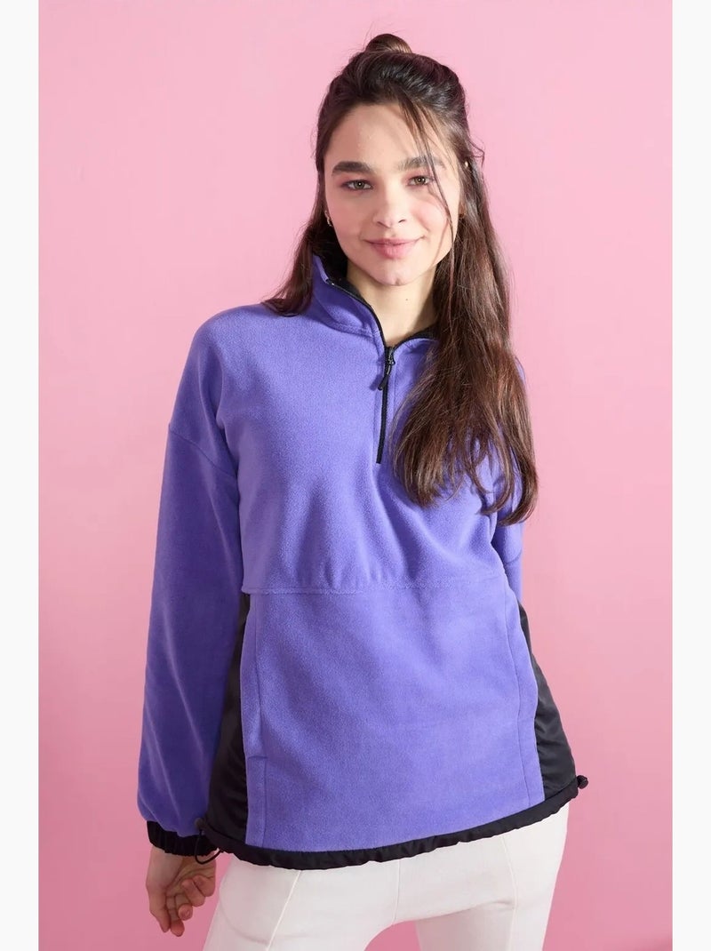 Sweatshirt oversized em plush com meio fecho de correr tommy Azul-lavanda - Kiabi