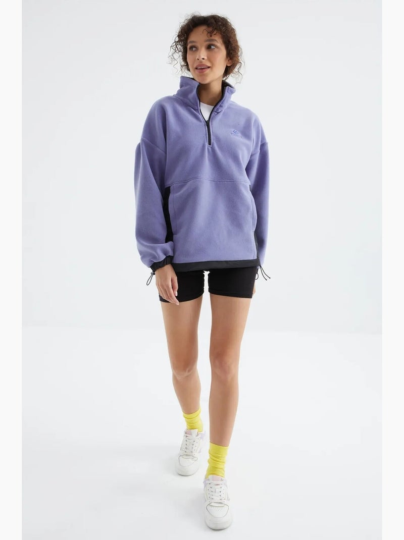 Sweatshirt oversized em plush com meio fecho de correr tommy Azul-lavanda - Kiabi