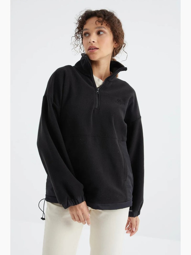 Sweatshirt oversized em plush com meio fecho de correr tommy Preto - Kiabi