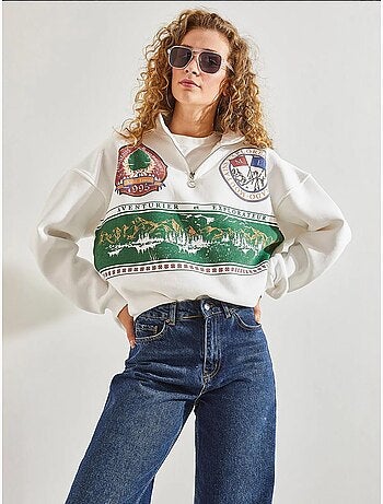 Sweatshirt oversized estampada com fecho de correr lucci