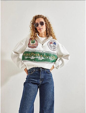 Sweatshirt oversized estampada com fecho de correr lucci
