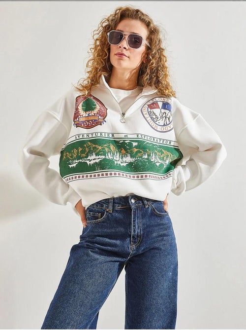 Sweatshirt oversized estampada com fecho de correr lucci - Kiabi