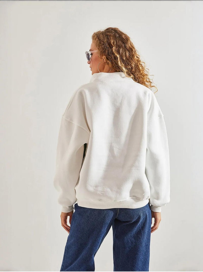 Sweatshirt oversized estampada com fecho de correr lucci Branco - Kiabi