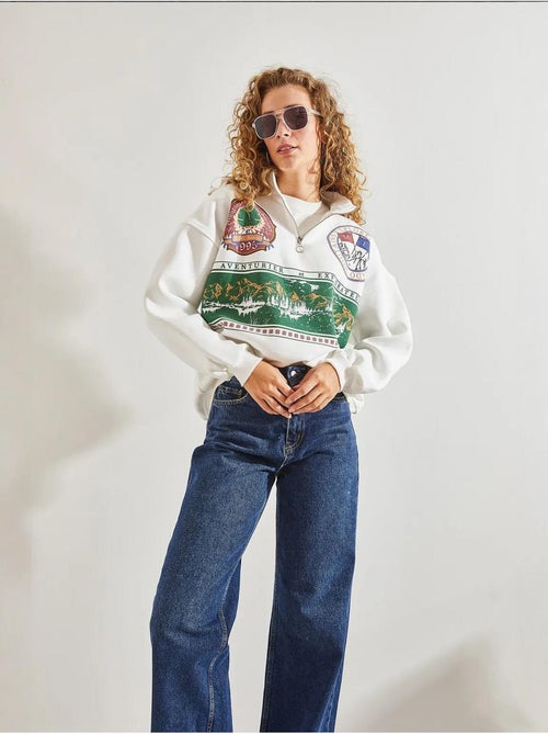 Sweatshirt oversized estampada com fecho de correr lucci - Kiabi