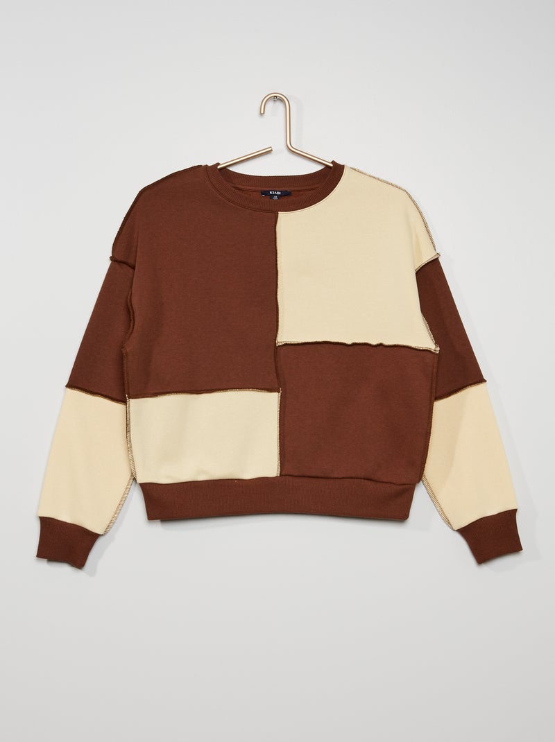 Sweatshirt patchwork em moletão CASTANHO - Kiabi