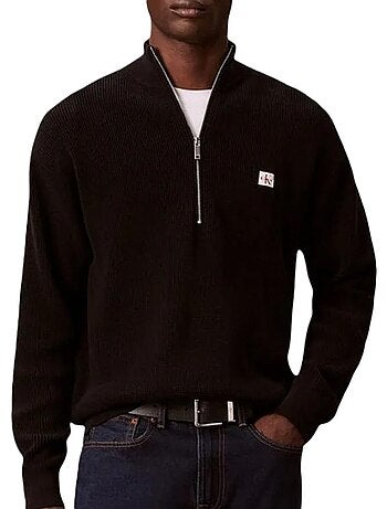 Sweatshirt preto calvin klein jeans waffle para homem
