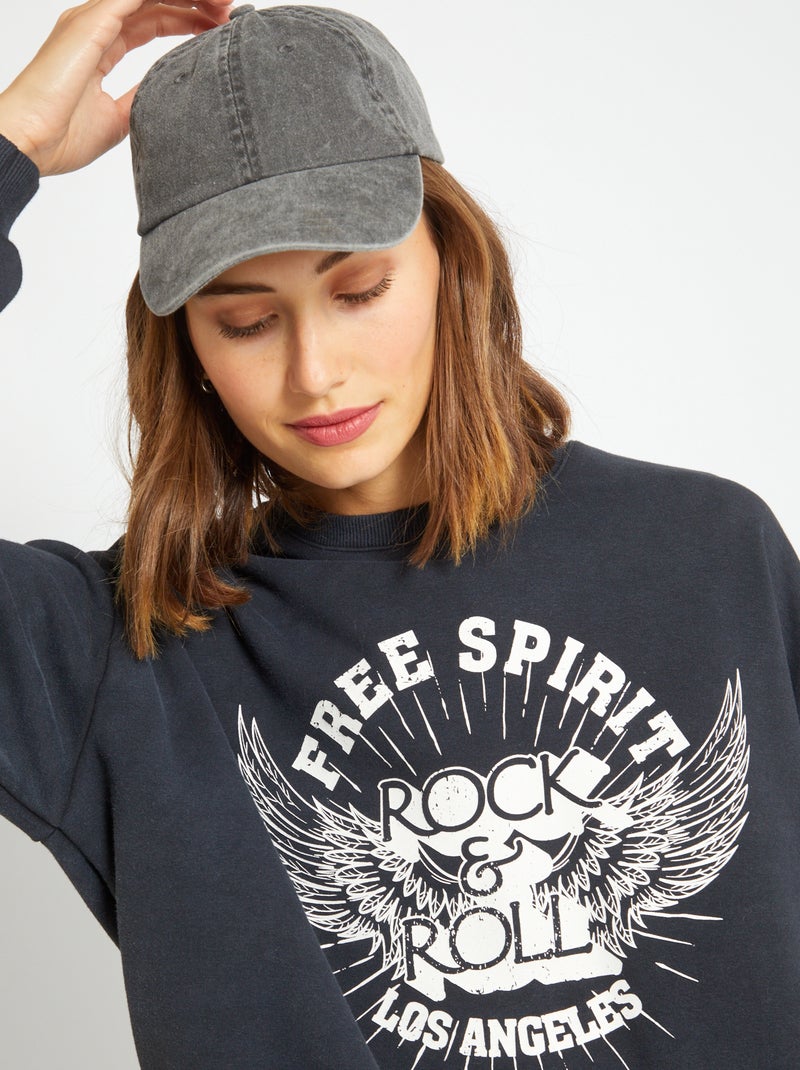 Sweatshirt quente com estampado 'rock'n'roll' PRETO - Kiabi