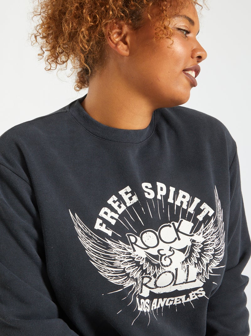 Sweatshirt quente com estampado 'rock'n'roll' PRETO - Kiabi