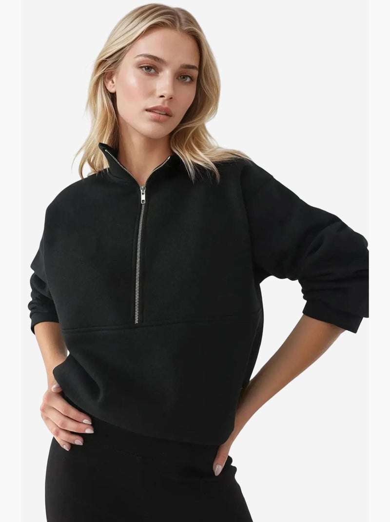 Sweatshirt relaxed fit com fecho de correr e manga comprida hiccup Preto - Kiabi