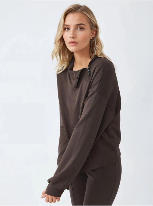 Sweatshirt relaxed fit com gola com fecho busem - Kiabi