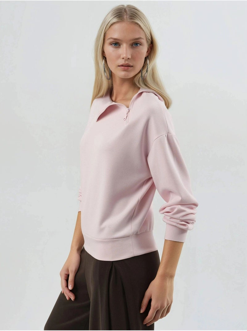 Sweatshirt relaxed fit com gola com fecho busem Rosa-pálido - Kiabi