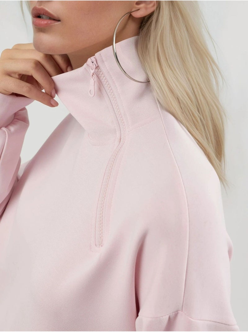 Sweatshirt relaxed fit com gola com fecho busem Rosa-pálido - Kiabi