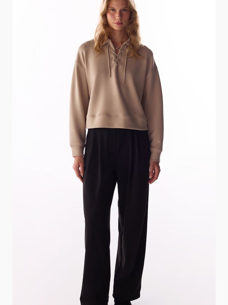 Sweatshirt silky touch com cordões e manga comprida penti Bege-argila - Kiabi