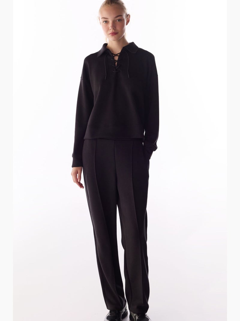 Sweatshirt silky touch com cordões e manga comprida penti Preto - Kiabi
