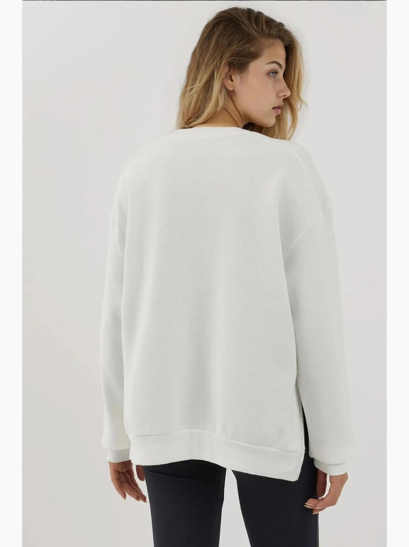 Sweatshirt texturizada de gola redonda com detalhe de fecho hiccup Branco - Kiabi