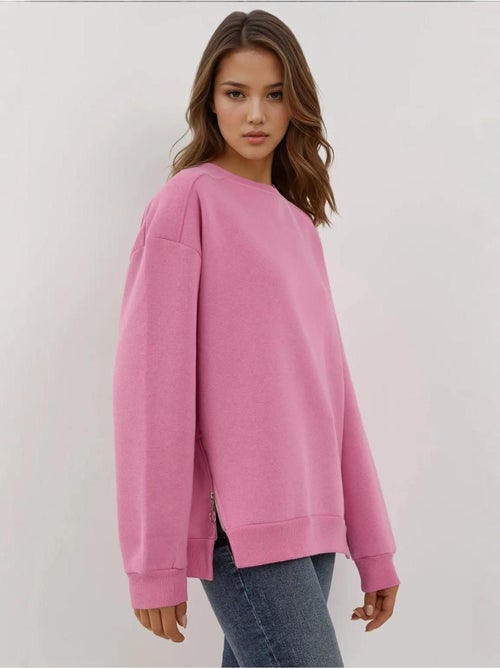 Sweatshirt texturizada de gola redonda com detalhe de fecho hiccup - Kiabi Sweatshirt texturizada de gola redonda com detalhe de fecho hiccup - Kiabi