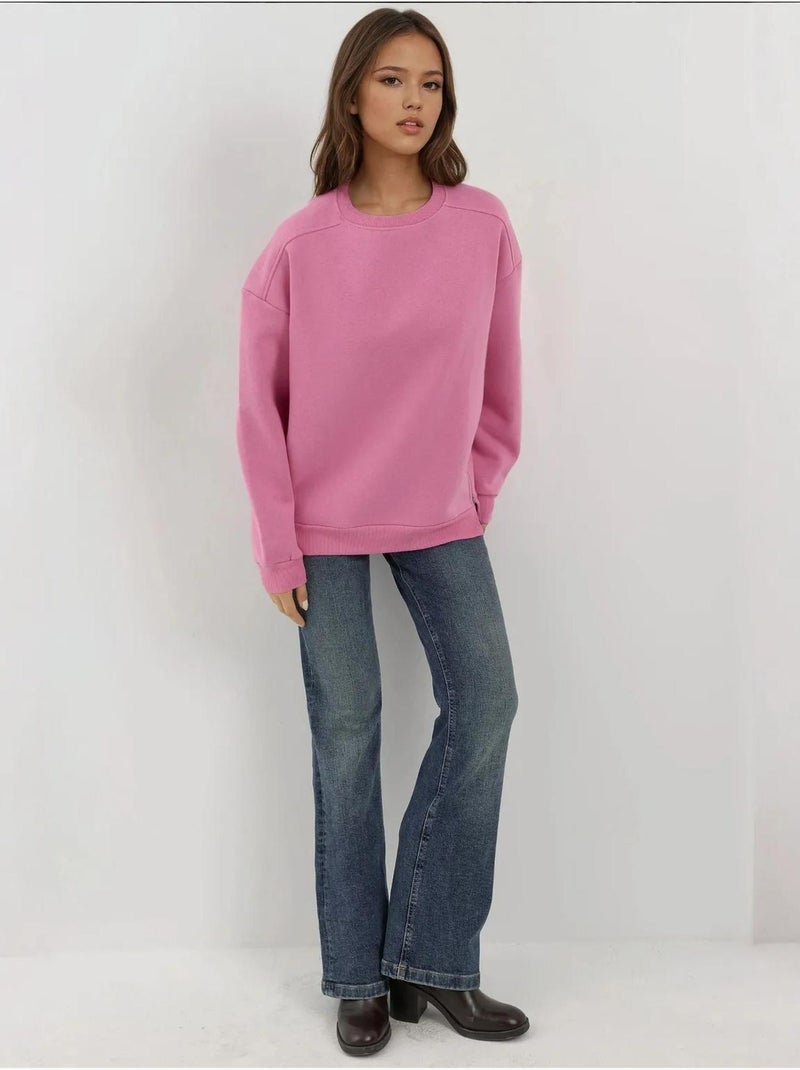 Sweatshirt texturizada de gola redonda com detalhe de fecho hiccup Rosa-claro - Kiabi