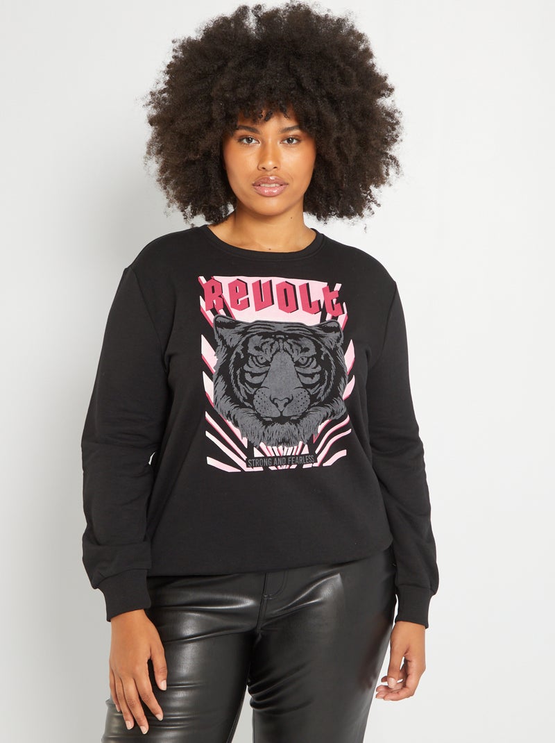Sweatshirt 'tigre' de gola redonda Preto - Kiabi