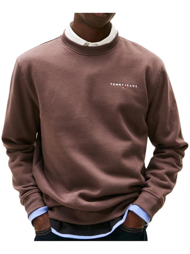 Sweatshirt Tommy Hilfiger Linear Crew Castanho para Homem Castanho-capuccino - Kiabi