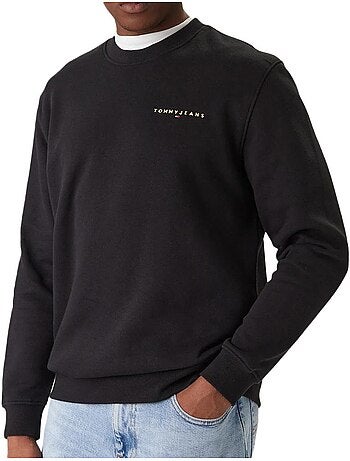 Sweatshirt tommy hilfiger linear crew preto para homem