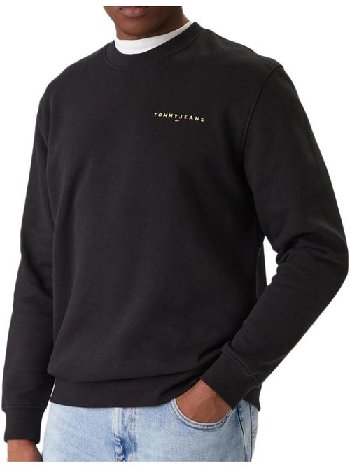 Sweatshirt tommy hilfiger linear crew preto para homem - Kiabi