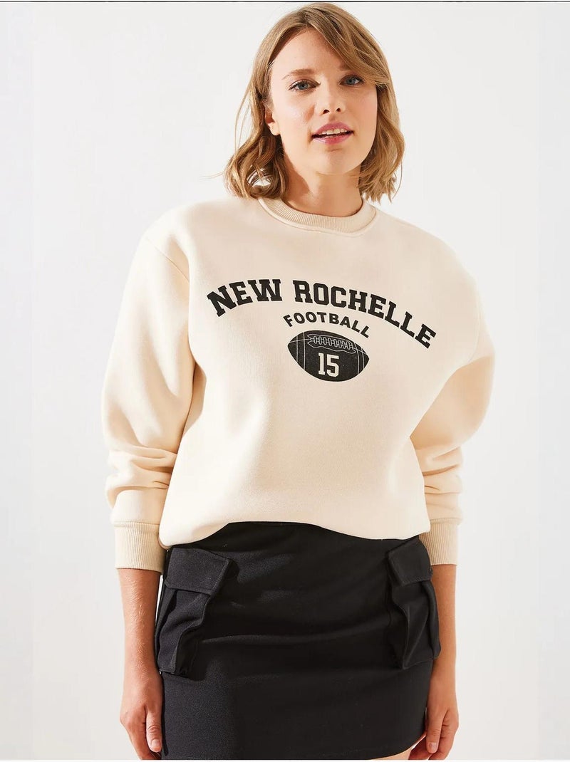 Sweatshirt triple yarn fleece rochelle estampada mbhs lucci Bege-argila - Kiabi