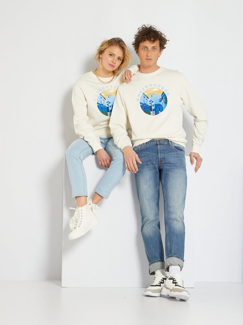 Sweatshirt unissexo com estampado 'Chefchaouen' BRANCO - Kiabi