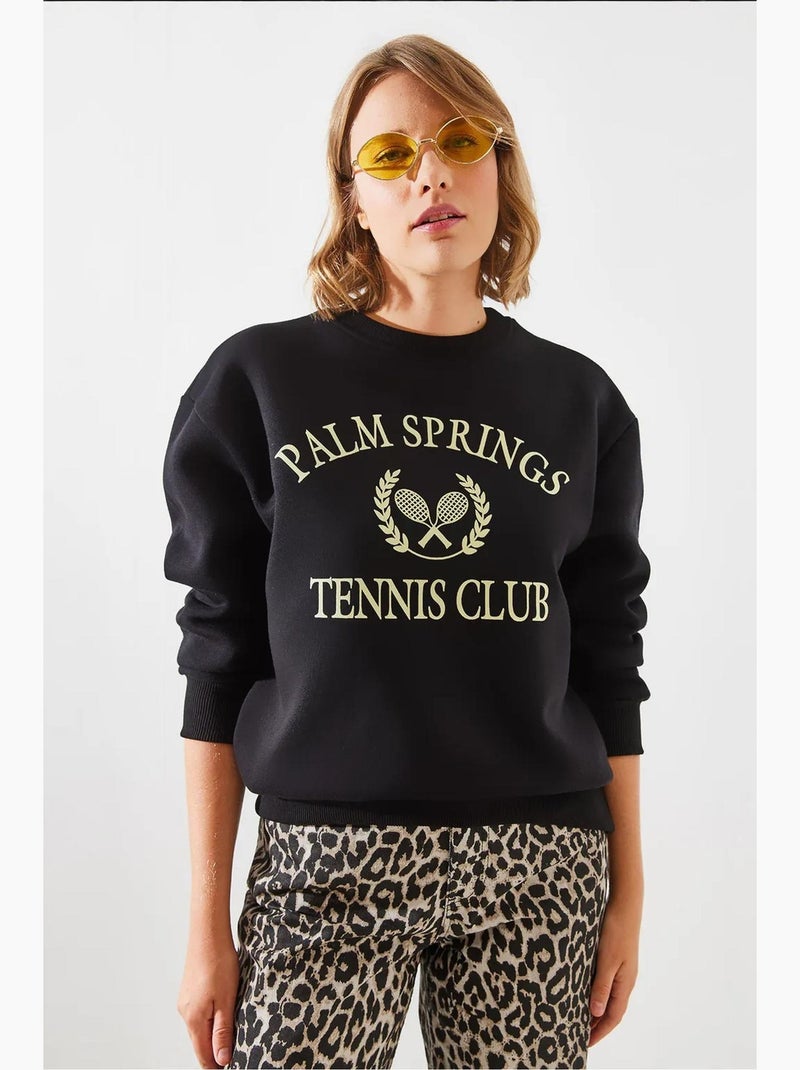 Sweatshirt universitária vintage com três fios escovados palm springs tennis da mbhs lucci Preto - Kiabi