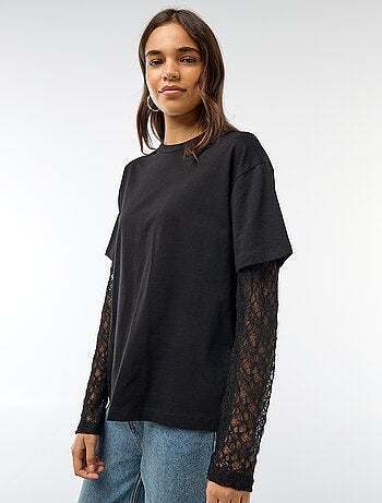 T-shirt 2 em 1 com mangas em renda