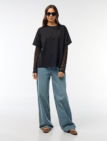 T-shirt 2 em 1 com mangas em renda