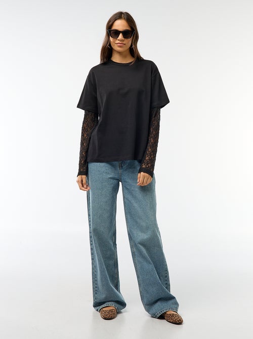 T-shirt 2 em 1 com mangas em renda - Kiabi