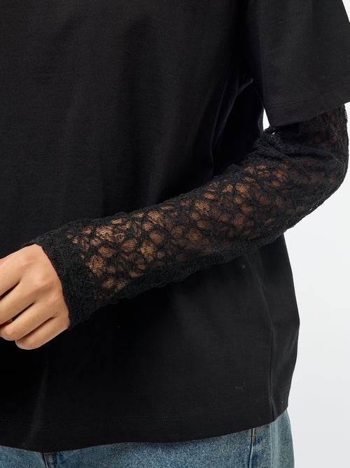 T-shirt 2 em 1 com mangas em renda - Kiabi