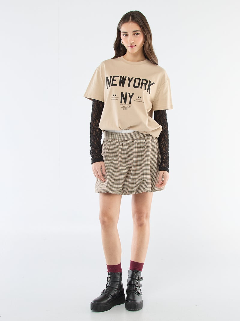 T-shirt 2 em 1 com renda Bege - Kiabi