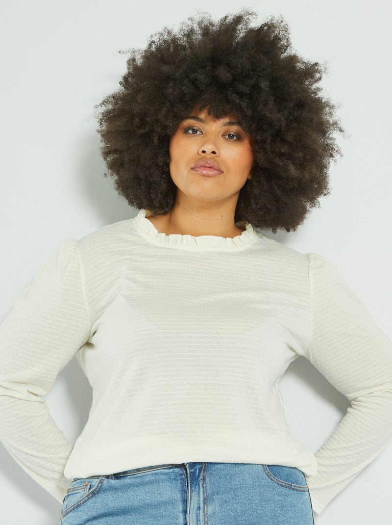T-shirt a ponto cheio com gola subida BRANCO - Kiabi