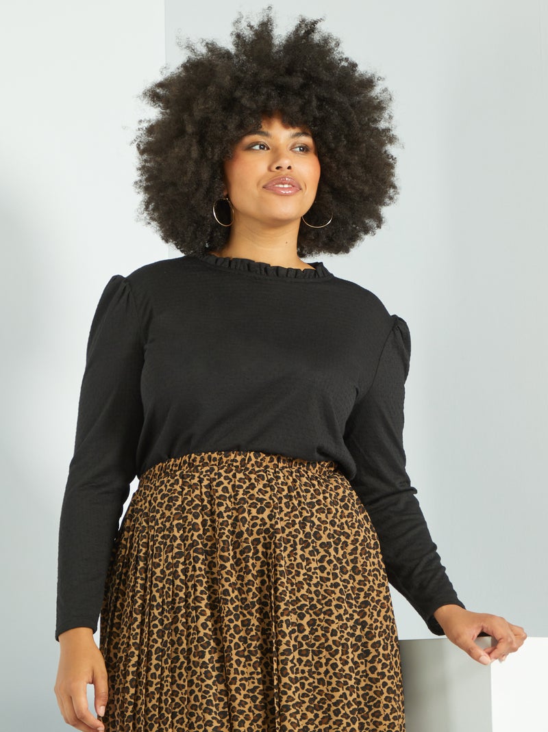 T-shirt a ponto cheio com gola subida Preto - Kiabi