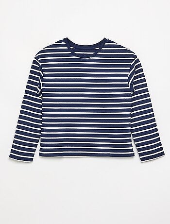 T-shirt à riscas de manga comprida