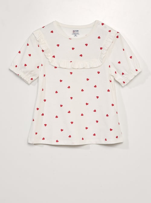T-shirt adaptativa com folhos e motivo 'coração' - Kiabi