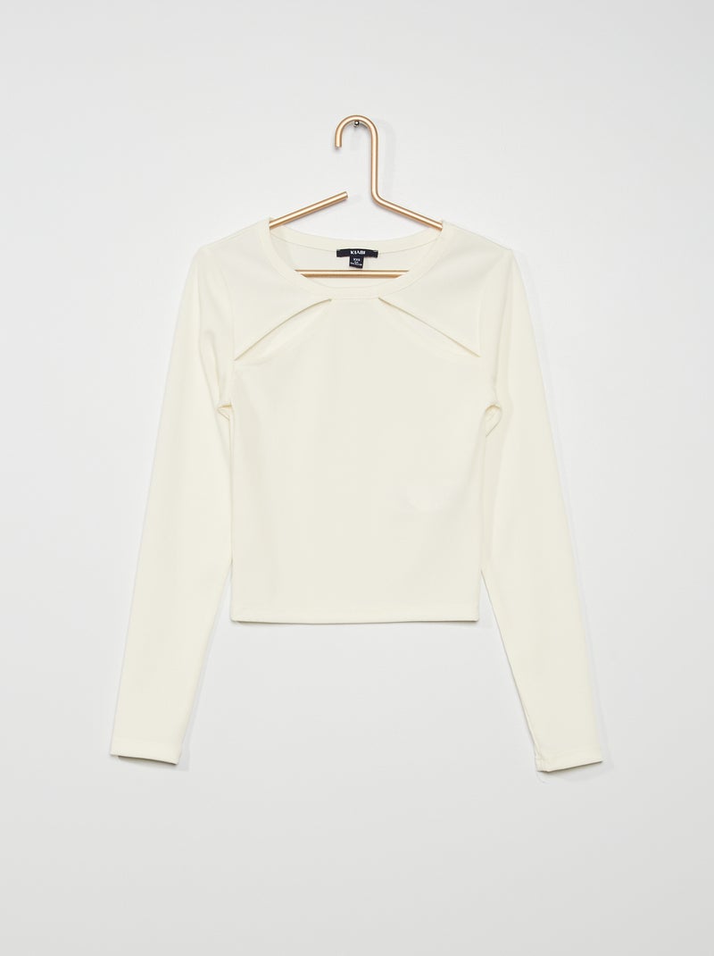 T-shirt ajurada em malha elástica canelada Branco - Kiabi