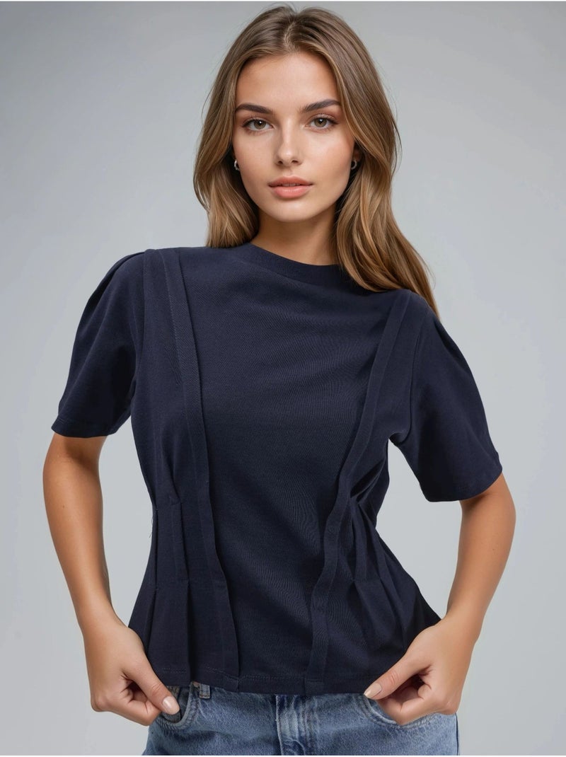T-shirt ajustada com gola redonda hiccup Azul escuro - Kiabi