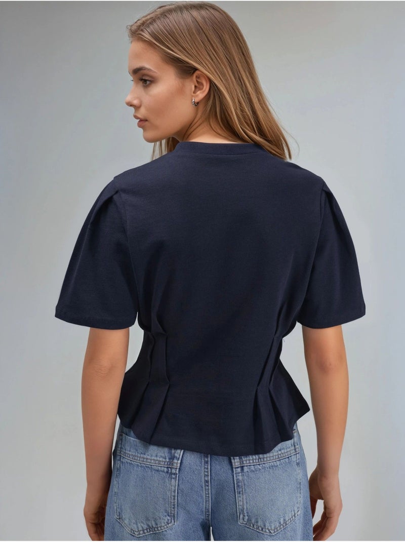 T-shirt ajustada com gola redonda hiccup Azul escuro - Kiabi