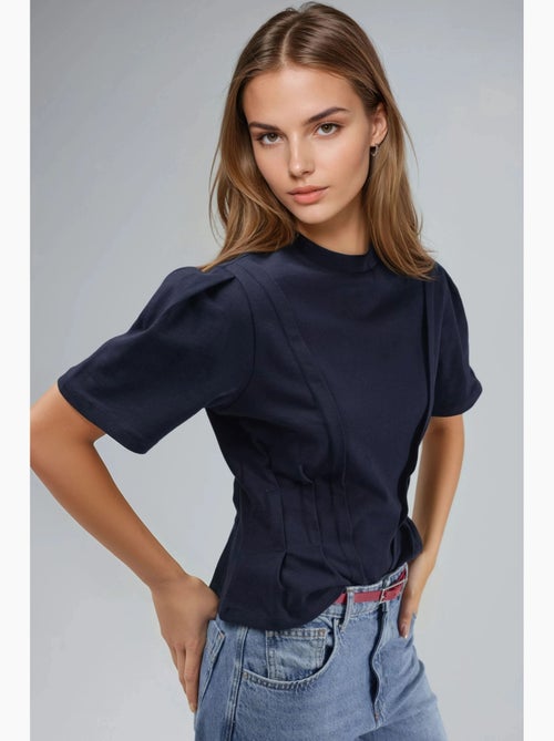 T-shirt ajustada com gola redonda hiccup - Kiabi