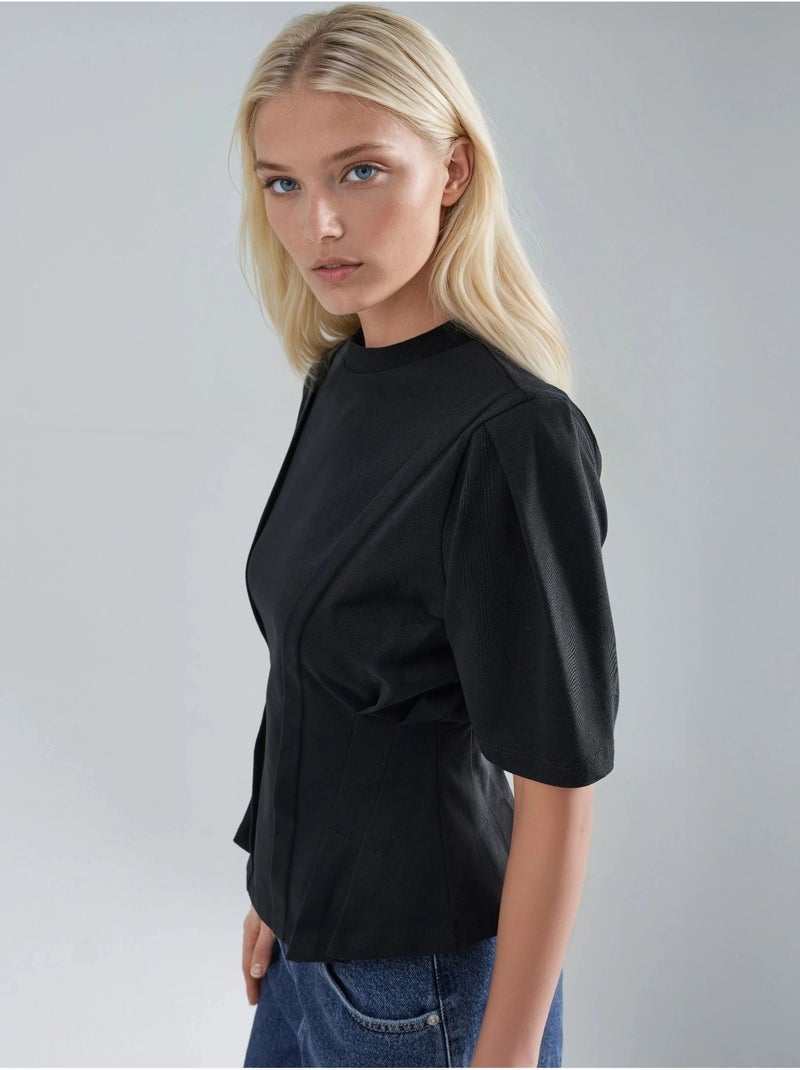 T-shirt ajustada com gola redonda hiccup Preto - Kiabi