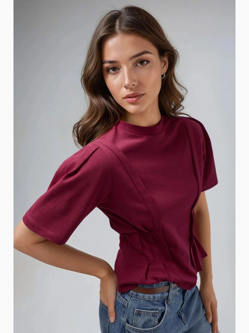 T-shirt ajustada com gola redonda hiccup Vermelho caxemira - Kiabi