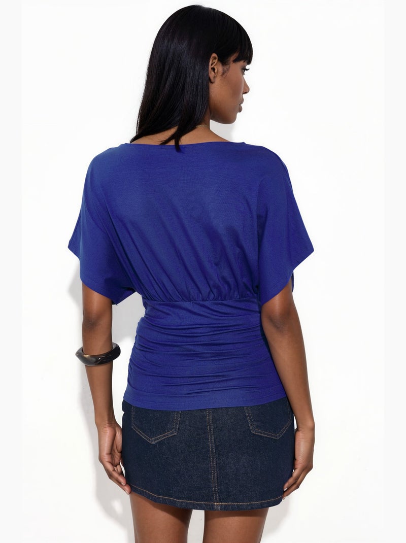 T-shirt ajustada decote v manga curta busem Azul-cobalto - Kiabi