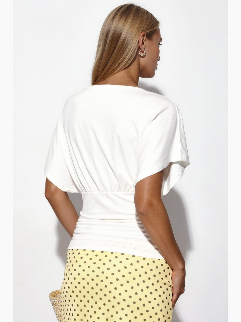 T-shirt ajustada decote v manga curta busem Branco - Kiabi